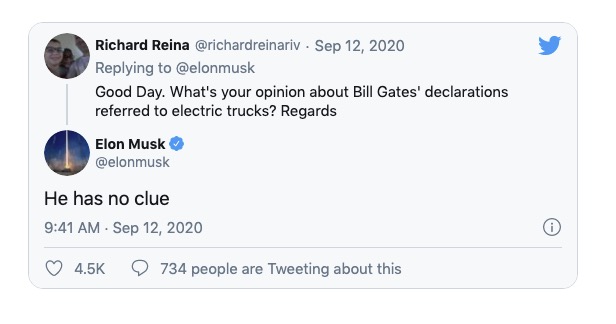 Elon Musk reply to Bill Gates